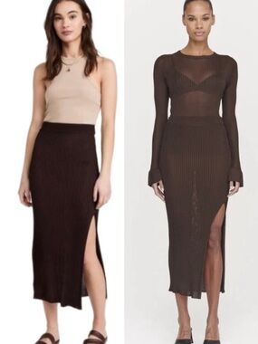 Ninety Percent Rib Split Front Midi Skirt Truffle